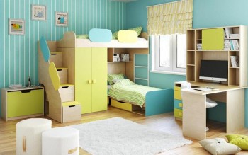 Детская комната Смайли (Желтый/Голубой/Зеленый/корпус Клен) в Чике - chik.mebel54.com | фото