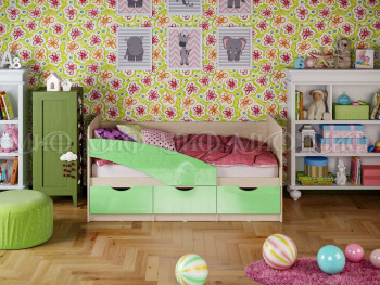 Кровать Бабочки 1,6м (Салатовый металлик) в Чике - chik.mebel54.com | фото