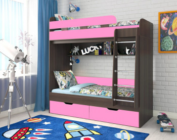 Кровать двухъярусная Юниор-5  Бодего/Розовый в Чике - chik.mebel54.com | фото