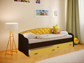 Кровать Софа-7 с мягкой спинкой (800х2000) Венге/Желтый в Чике - chik.mebel54.com | фото