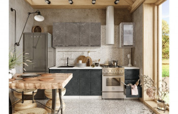 Кухонный гарнитур Нувель 1800мм белый/бетон коричневый/бетон черный в Чике - chik.mebel54.com | фото