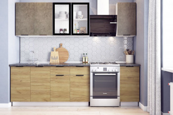 Кухонный гарнитур Стоун 2.0 (белый/камень темно-серый/акация светлая) в Чике - chik.mebel54.com | фото