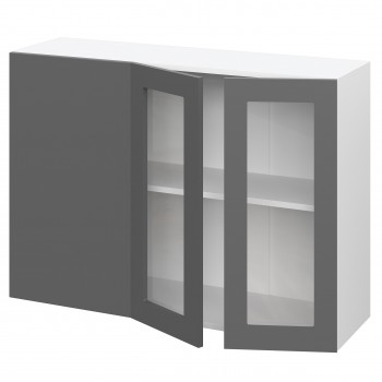 Норд ШВУПС 1000 Шкаф верхний угловой со стеклом (Софт черный/корпус Белый) в Чике - chik.mebel54.com | фото