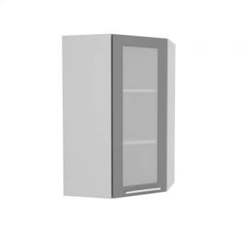 Норд ШВУС 600Н Шкаф верхний угловой (премьер) высокий (Софт черный/корпус Белый) в Чике - chik.mebel54.com | фото