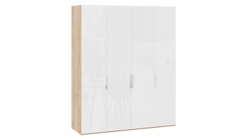 Шкаф для одежды с 4 глухими дверями «Эмбер» Яблоня Беллуно/Белый глянец в Чике - chik.mebel54.com | фото