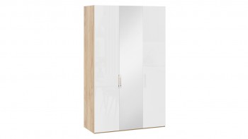 Шкаф комбинированный с 2 глухими и 1 зеркальной дверями правый «Эмбер» Яблоня Беллуно/Белый глянец в Чике - chik.mebel54.com | фото